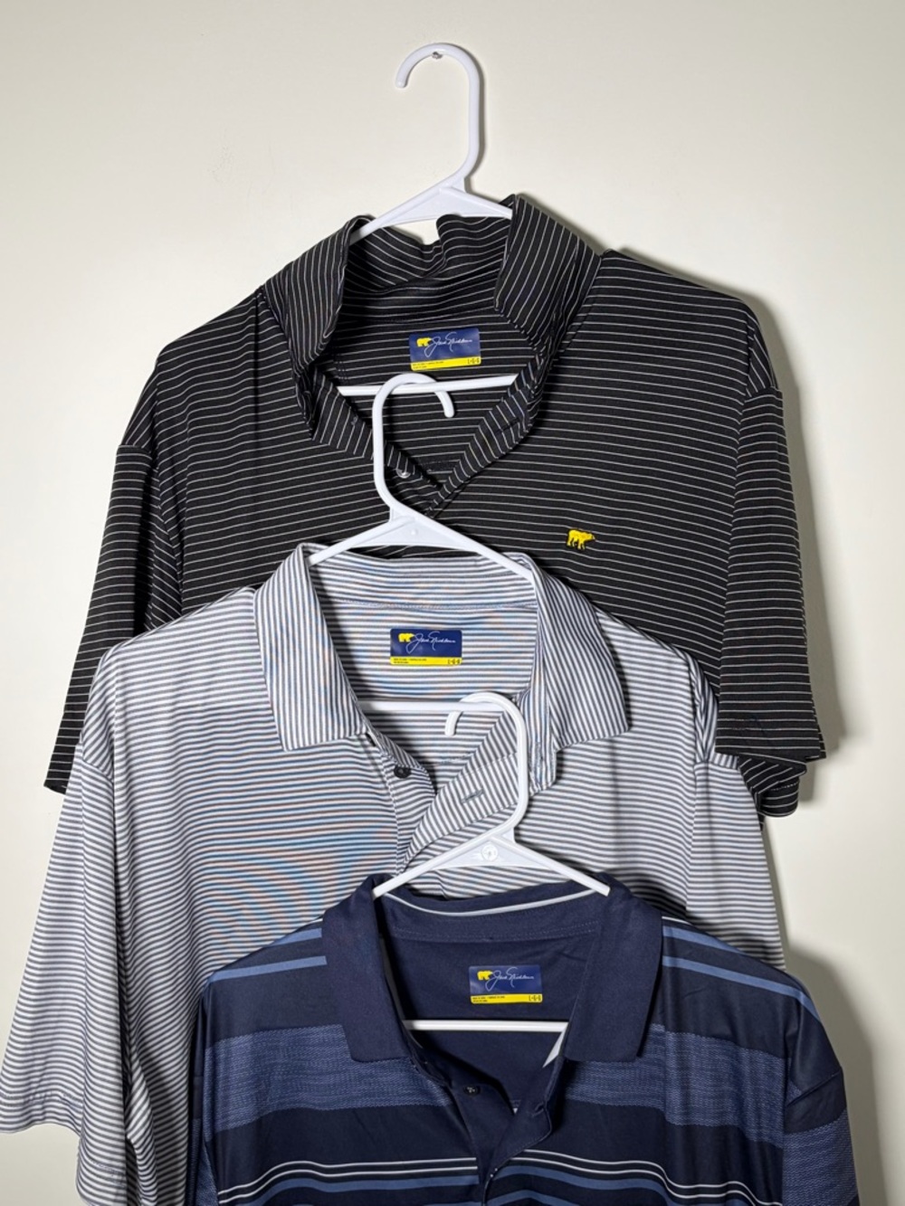 Jack Nicklaus Men’s Large Golden Bear Striped Polo 3 Pack - Navy, Gray, Black - Picture 2 of 10